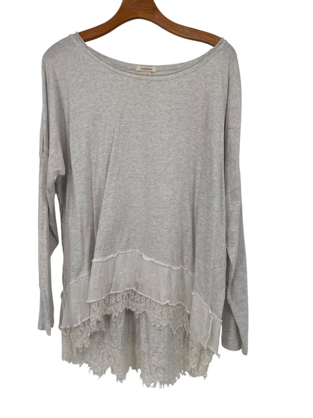 Sundance Women’s Gray Long Sleeve Lace Hem Cotton Top tunic Size Large